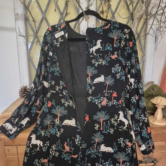 🍄50% Long Sleeve Black Midi Dress Unicorn - Picture 8 of 13